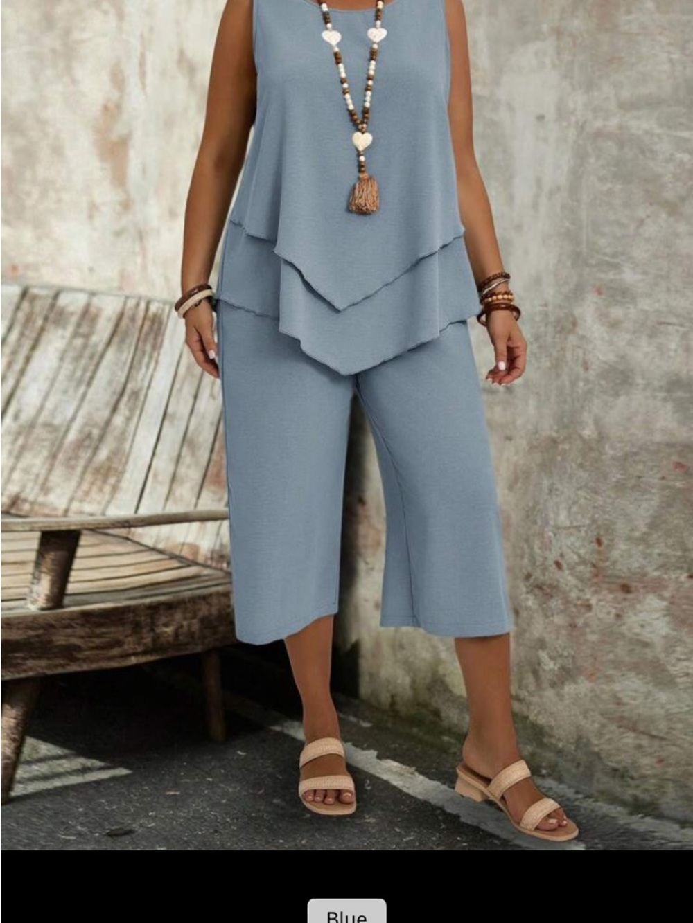 Layered Sleeveless Capri Pants Set in Light Blue